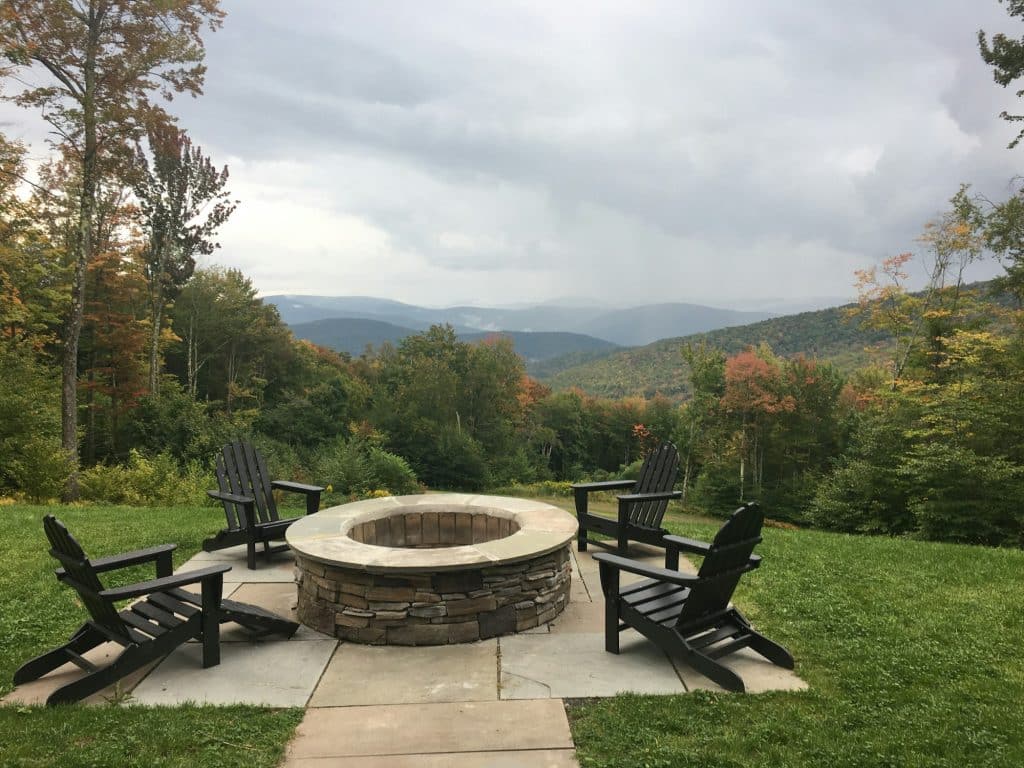 Fire pit with a view of the Catskills mountains Fire pit with a view of the Catskills mountains